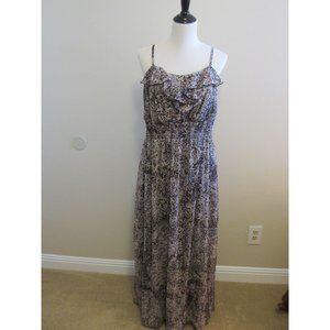 FADED GLORY SPAGHETTI STRAP FLOWY RUFFELY MAXI DRESS SIZE XXL 20 BROWN GREY BEIG
